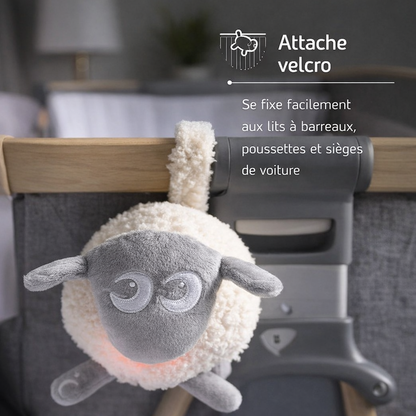 Mouton Deluxe BabyDream™ Veltora avec capteur de pleurs et bruit blanc apaisant pour bébé, peluche douce et confortable
