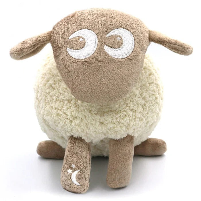 Mouton bébé BabyDream™ de Veltora, en peluche beige, avec bruit blanc apaisant et capteur de pleurs pour calmer bébé.