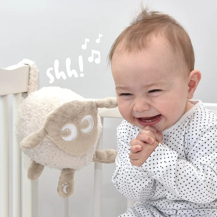 Mouton Deluxe BabyDream™ de Veltora, peluche beige pour bébé avec bruit blanc apaisant et capteur de pleurs, vue de face